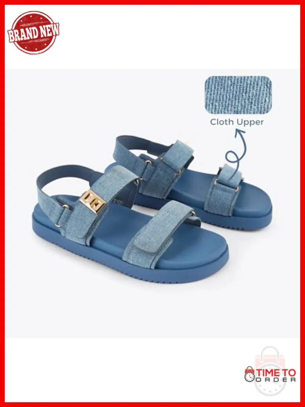 Double Strap Flat Sandals with Hook & Loop Closure, Non-Slip